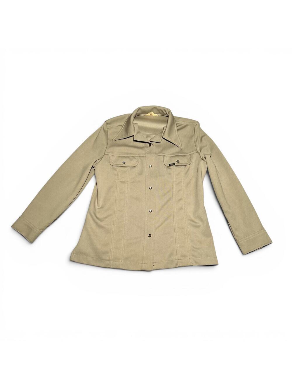 Vintage 70s Lady Lee Khaki Double Knit Dagger Collar Snap Shacket Large